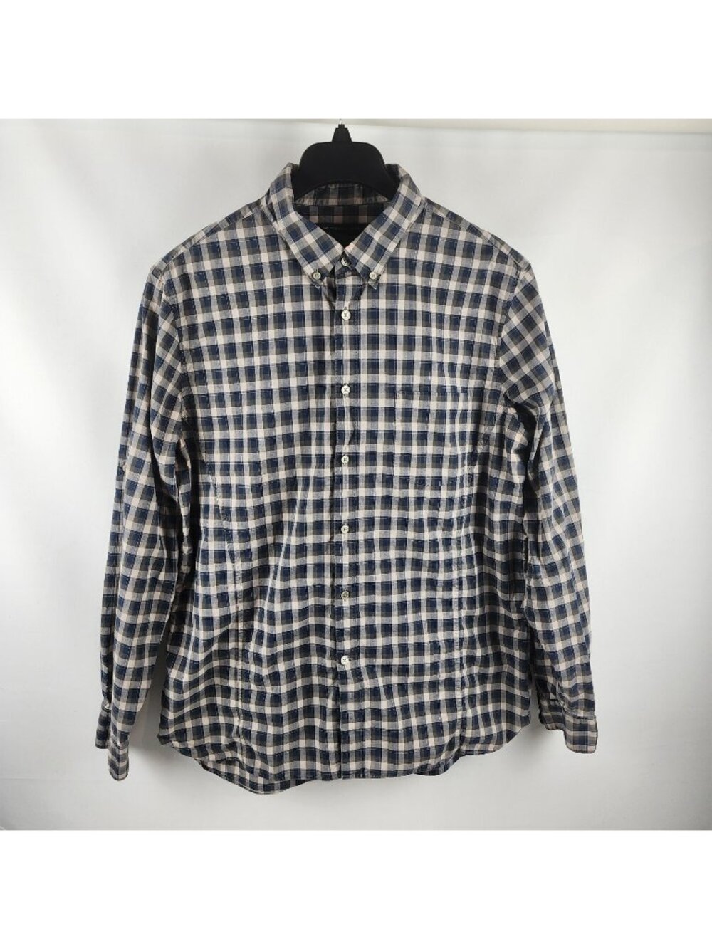 John Varvatos Shirt Mens XL Button Down Plaid Checked L/S Blue Gray Dress USA